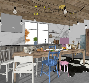 815 北欧风格LOFT民宿厨房餐厅